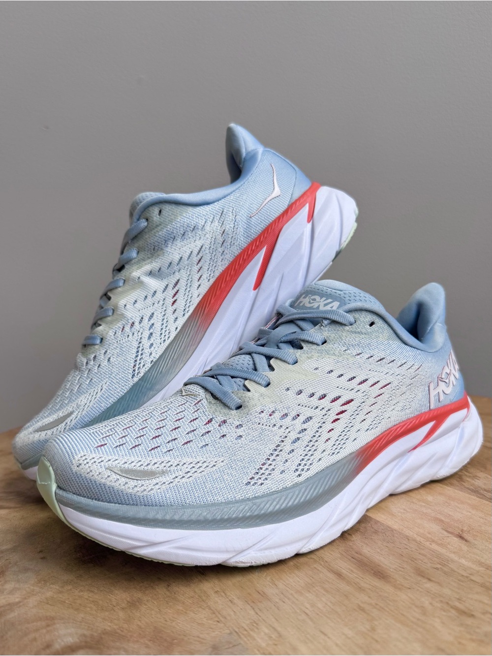 Hoka One Clifton 8 Womens Size 9 Blue Fog White Running Walking Shoes Sneakers - Picture 2 of 10